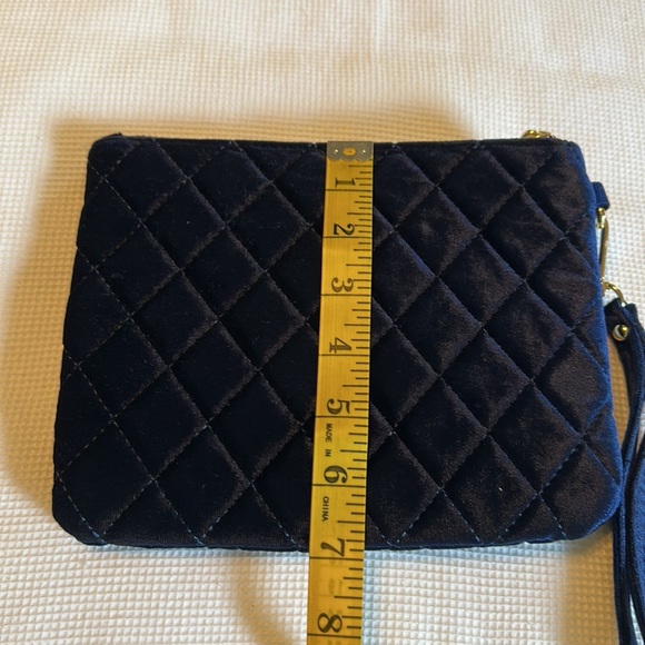 Velvet Dark Blue Woman’s Pouch with Golden Hardware and Zipper - Picture 12 of 13